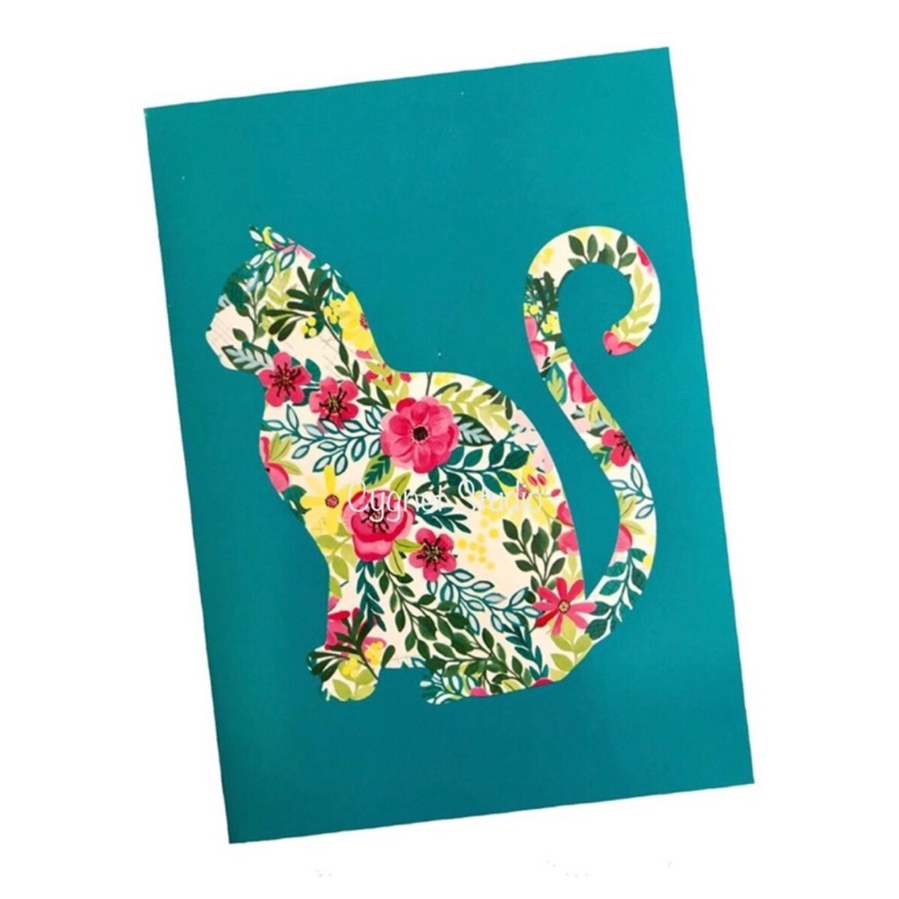 Nantucket Single (1) Floral Cat Silhouette Blank Note Card